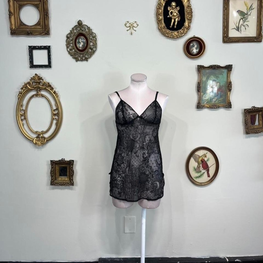 vintage y2k Victoria's Secret Black Lace Babydoll Slip Dress